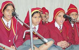 Students recite shabad on the 31st founders day celebrations of St Soldier School, Sector 28, Chandigarh