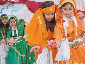 Students of Sharda Sarvhitkari Model Senior Secondary School, Sector 40, Chandigarh, perform at the 19th annual and prize distribution function