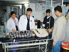 Doctors examine a patient in the emergency ward of the DMCH, Ludhiana, on Friday