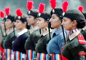 NCC cadets line up on a cold, foggy morning during a full dress rehearsal during the concluding stages of the pre-Republic Day Camp in Chandigarh on Saturday.