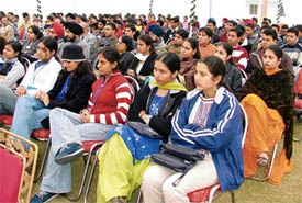 Students attend a youth leadership camp organised by the Rotary Club at Ludhiana on Saturday