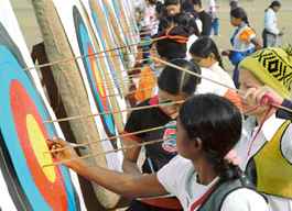 Archers count their points during the 28th Junior National Archery Meet at DAV School in Chandigarh on Monday.