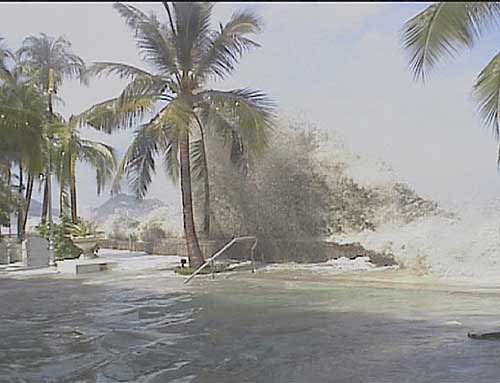 Video grab shows a tidal wave in Penang after tsunami waves hit southern Asia on Sunday in this amateur video footage taken on December 26. Soldiers searched for bodies in treetops, families wept over the dead lined up on beaches and rescuers scoured coral isles for missing tourists after an earthquake, as Asia counted the cost on Monday of a tsunami that saw tidal waves kill more than 20,000.  Reuters