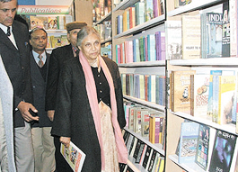Delhi Chief Minister Sheila Dikshit visiting the 6th Book Fair at Pragati Maidan in the Capital on Tuesday.