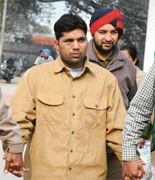 The accused, Gurmeet Singh, arrested by the Ludhiana police in the illegal telephone exchange case