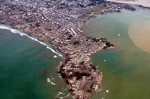 An overview of Meulaboh city in Indonesia's Aceh province with parts of it underwater are visible on December 28.  Reuters
