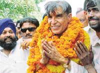Mr Pawan Kumar Bansal, Congress candidate, with supporters after being elected from Chandigarh parliamentary constituency