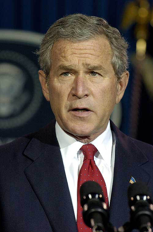 US President George W. Bush issues a statement regarding the devastating Asian tsunami, from his Prairie Chapel Ranch near Crawford, Texas, on December 29. Bush expressed his regret for the tens of thousands of deaths and briefed the press on relief efforts.  Reuters