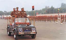 BSF Director-General Ajai Raj Sharma taking a guard of honour at the Farewell Parade in the Capital