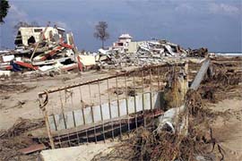 Damaged Indian Air Force office building in Car Nicobar Island after the tsunami hit  the remote Andaman and Nicobar Islands chain near the epicentre of the quake