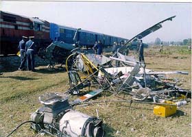 The remains of the IAF Cheetah helicopter that crashed at Damding in Jalpaiguri district of West Bengal on Thursday.
