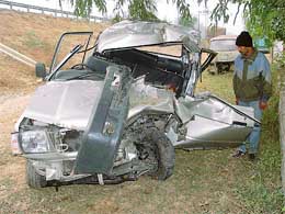 The Qualis which collided with a truck near Shastri Colony on the GT Road in Ambala on Friday. 