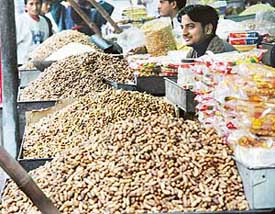 Mounds of peanuts being sold in every part of Ludhiana