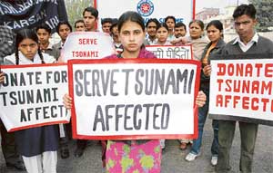 NSS volunteers of Government Model Senior Secondary School, Karsan, participate in a rally in Chandigarh on Sunday. 