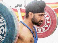 Navjot Singh at the 16th Chandigarh Weightlifting Championship in Sector 42, Chandigarh, on Sunday.
