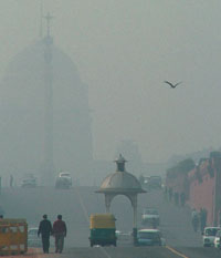 Vijay Chowk under a blanket of fog on Sunday.