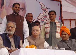 BJP president L.K. Advani at an election rally in Panipat on Sunday.