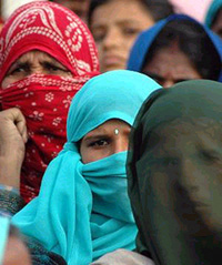 Women listen to Chief Minister Om Prakash Chautala at a rally in Bhiwani on Sunday.