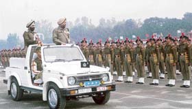 ITBP Director-General K.J. Singh reviews the passing out parade at the ITBP Basic Training Centre at Bhanu, near Chandigarh, on Monday.