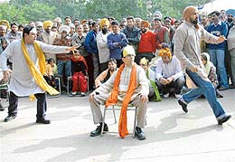A scene from play Mitti ka Aadmi that was staged in Sector 17 on Monday. 