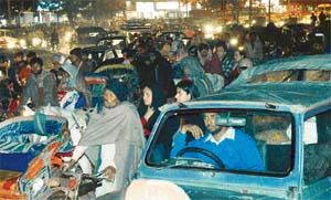 STATE OF THINGS TO COME: The Road Safety Week started on a chaotic note as traffic is held up at the Sector 22, 21, 34, 35 roundabout on Monday. 
