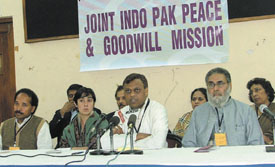 Jos Anthony Puthenveetil, NRI, Nilofar Ahsan, a non-resident Pakistani woman, John Prabhudoss, NRI, Faizullah Khan, NRP and others at a press conference in the Capita