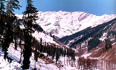 A view of the snow-clad Solang Nala