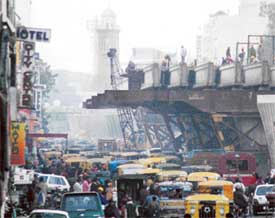 A traffic jam on the GT Road after the procession in Ludhiana on Monday