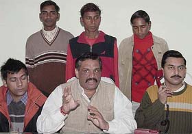 BJP leaders with alleged victims of upper class atrocities (second row) Gurbaksh Singh, Bittu Singh and Piara Singh in Chandigarh