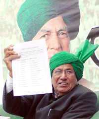 The Chief Minister of Haryana and President of the INLD, Mr Om Prakash Chautala, releases the first list of INLD candidates for the forthcoming Haryana Vidhan Sabha elections at his residence in New Delhi on Tuesday