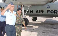 Air Chief Marshal S.P. Tyagi arrives in Port Blair on Tuesday to assess the damage done by tsunami waves in the Andaman and Nicobar Islands. 
