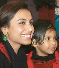 Rani Mukherjee with a fan during a talk about her forthcoming film, “Black”, at a hotel in Zirakpur on Wednesday
