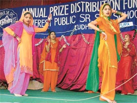 Students of Everest Model High School perform giddha at a function in Ludhiana