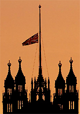 The Union flag flies at half mast in tribute to tsunami victims