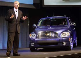 General Motors North American president Gary Cowger introduces the new Chevrolet HHR SUV at the Greater Los Angeles Auto Show in Los Angeles