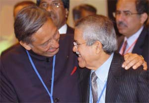 Union Minister for Petroleum and Natural Gas Manishankar Aiyar with his Saudi Arabia counterpart Dr Ali Ibrahim al Naime at the Round Table of Asian Ministers on Regional Cooperation in the Oil Economy, in New Delhi on Thursday
