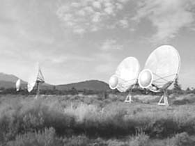 Three prototype radio dishes now in place at Hat Creek Observatory in northern California