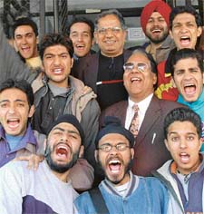 Students of DAV College, Chandigarh, in a jubilant mood. They won the Ist prize in Hindi drama