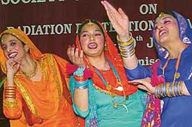 Girls perform during the 11th National Conference of Society of Indian Radiographers at GMCH-32