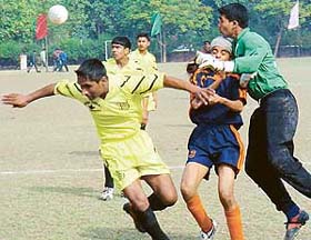 A football match between Chandigarh Football Academy and DAV School, Kurali, in progress in Chandigarh