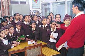 Students of BMD Public School, Sector 63, Chandigarh, visit the office of The Tribune in Chandigarh