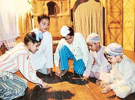 Budding artistes take part in a play Mera Ujjarheya Gawandi at Tagore Theatre