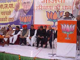 BJP General Secretary Shivraj Singh Chauhan addresses an election rally at Pehowa on Monday