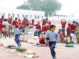 Students of Government Primary School at Bhaini Darerran village