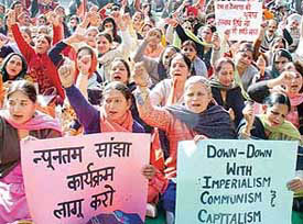Employees of Punwire stage a rally in Sector 17, Chandigarh on Wednesday