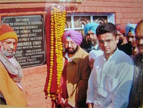 Punjab Chief Minister Amarinder Singh inaugurates the Rajesh Pilot Memorial Stadium at Taprian Khurd village, near Balachaur