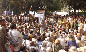 Supporters of ticket seekers stage a dharna in front of the AICC headquarters in New Delhi