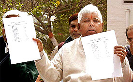 RJD president Laloo Prasad Yadav releases the party lists for the Assembly poll in Bihar and Jharkhand