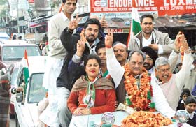 Mr Venod Sharma, Congress candidate from Ambala City, on his way to file nomination papers with the supporters at Ambala City
