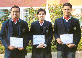 Nitish Goel, Kirti Puri and Sameer Madan, students of Bharatiya Vidya Bhavan, Sector 27, who won a bronze medal in the CBSE Intel Science Quiz held in New Delhi.